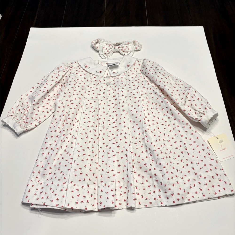 PETIT AMI DRESS 9 MONTHS ROSE & WHITE HEADBAND BLOOMERS